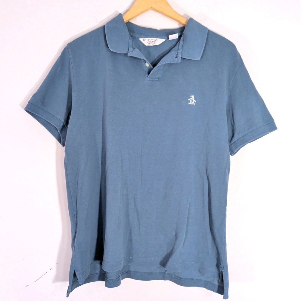Penguin Blue Polo Shirt; Short Sleeve Cotton Pique Embroidered Logo